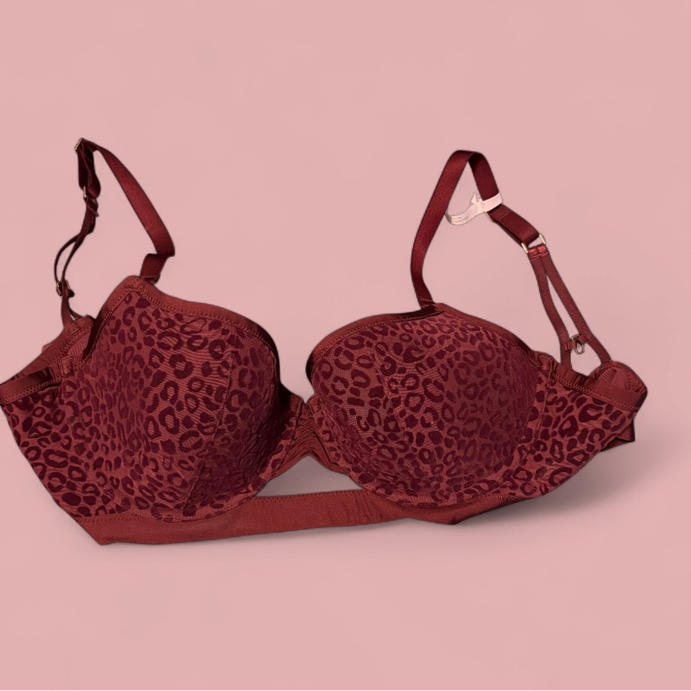Aerie 34DD Burgundy Leopard Print Balconette Bra
